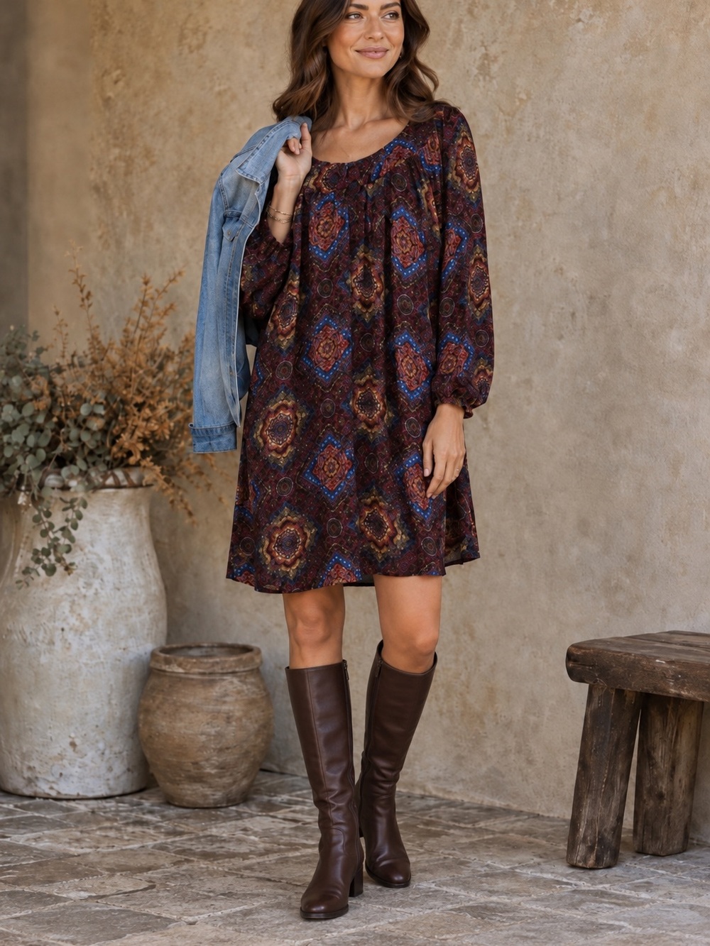 Olsenboye Boho Medallion Print Shift Dress Women’s XL